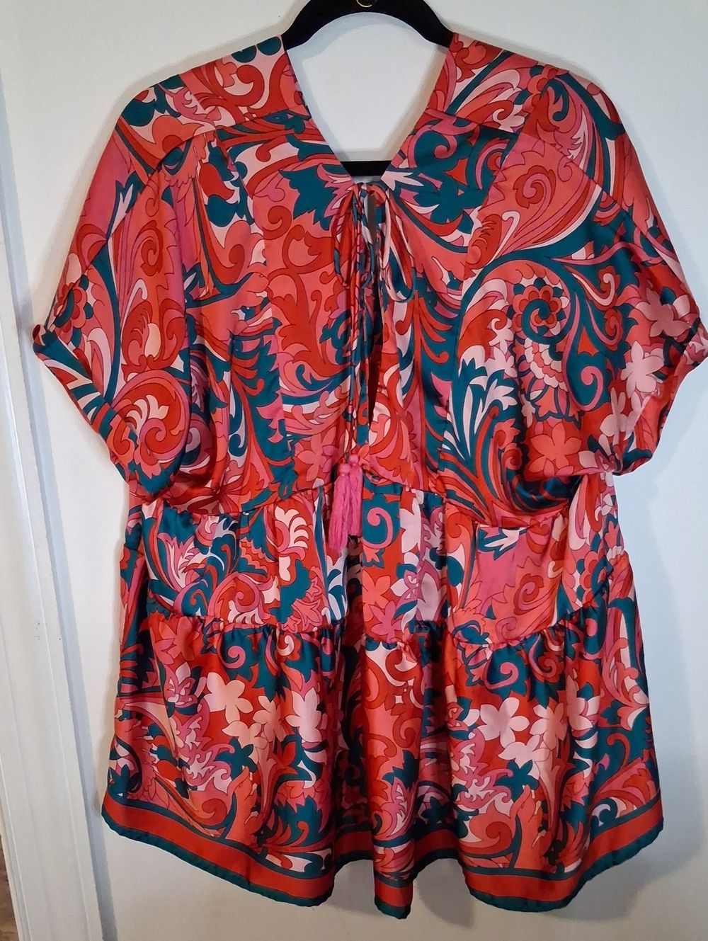 entro Pink, Coral & Teal Floral Tie-Front Tunic